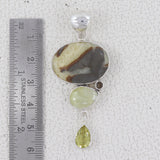 Septarian Jasper, Peridot Gemstone Silver Pendant