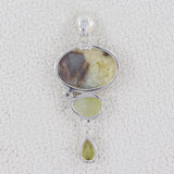 Septarian Jasper, Peridot Gemstone Silver Pendant