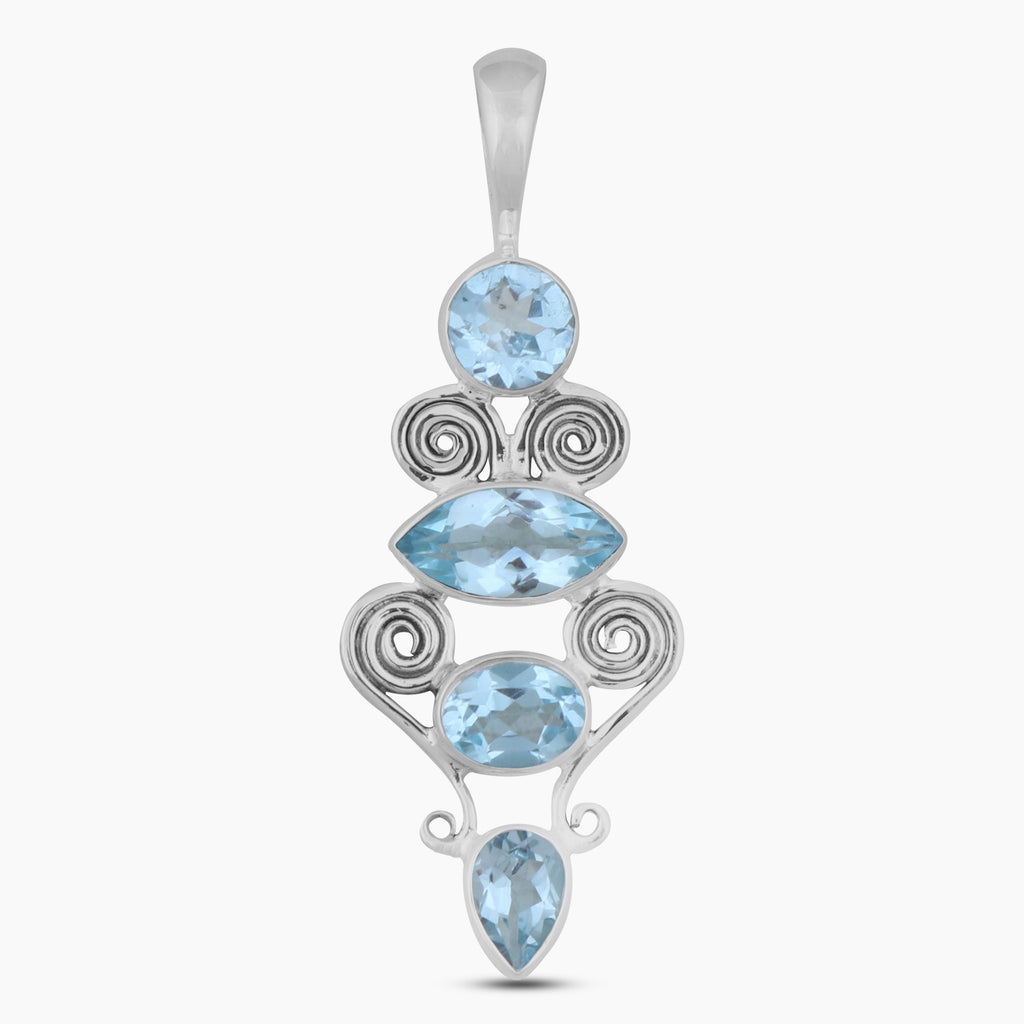 Natural Blue Topaz Gemstone Silver Pendants