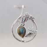 Natural Mexican Turquoise & Blue Topaz Silver Pendant