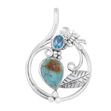 Natural Mexican Turquoise & Blue Topaz Silver Pendant