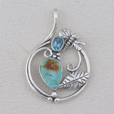 Natural Mexican Turquoise & Blue Topaz Silver Pendant