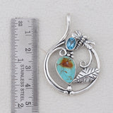 Natural Mexican Turquoise & Blue Topaz Silver Pendant