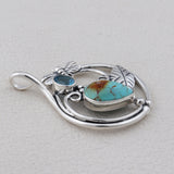 Natural Mexican Turquoise & Blue Topaz Silver Pendant