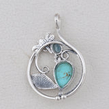 Natural Mexican Turquoise & Blue Topaz Silver Pendant