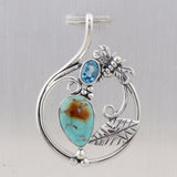 Natural Mexican Turquoise & Blue Topaz Silver Pendant