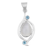 Rainbow Moonstone & Blue Topaz Silver Pendant