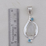 Rainbow Moonstone & Blue Topaz Silver Pendant