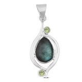 Rainbow Moonstone & Blue Topaz Silver Pendant