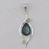 Rainbow Moonstone & Blue Topaz Silver Pendant