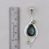 Rainbow Moonstone & Blue Topaz Silver Pendant