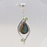 Rainbow Moonstone & Blue Topaz Silver Pendant