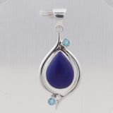 Rainbow Moonstone & Blue Topaz Silver Pendant