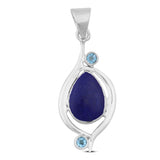 Rainbow Moonstone & Blue Topaz Silver Pendant