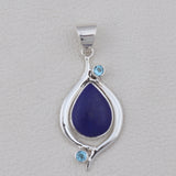 Rainbow Moonstone & Blue Topaz Silver Pendant