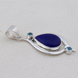 Rainbow Moonstone & Blue Topaz Silver Pendant