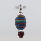 Natural Rainbow Calsilica Gemstone 925 Sterling Silver Pendant