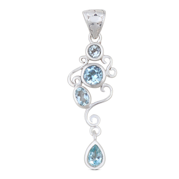 925 Sterling Silver Natural Blue Topaz Pendant
