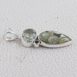 Rainforest Jasper With Green Amethyst Silver Pendant