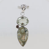 Rainforest Jasper With Green Amethyst Silver Pendant