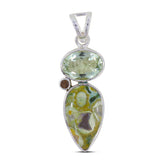 Rainforest Jasper With Green Amethyst Silver Pendant