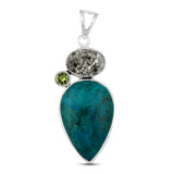 Rainforest Jasper With Green Amethyst Silver Pendant