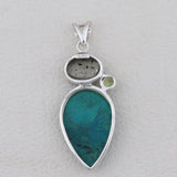 Rainforest Jasper With Green Amethyst Silver Pendant