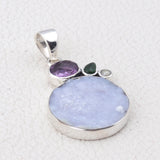 Druse Natural Gemstone Silver Pendant