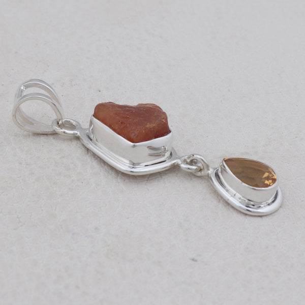 Raw Fanta Garnet Silver Pendants