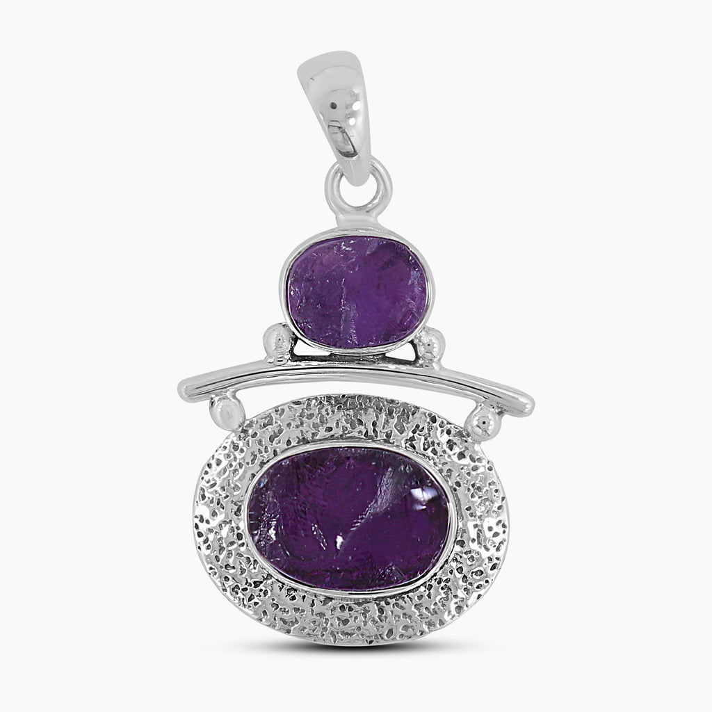 925 Silver Raw Amethyst Pendants
