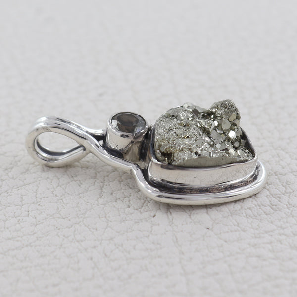 925 Sterling Silver Pyrite Druzy Pendant