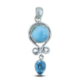 Natural Larimar & Blue Topaz Gemstone Pendant