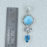 Natural Larimar & Blue Topaz Gemstone Pendant