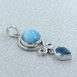 Natural Larimar & Blue Topaz Gemstone Pendant