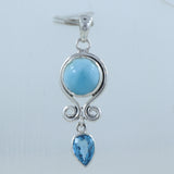 Natural Larimar & Blue Topaz Gemstone Pendant