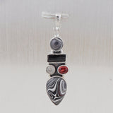 Fordite & Black Tourmaline Silver Pendant