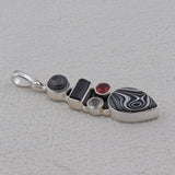 Fordite & Black Tourmaline Silver Pendant