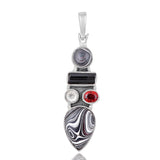 Fordite & Black Tourmaline Silver Pendant