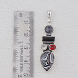 Fordite & Black Tourmaline Silver Pendant