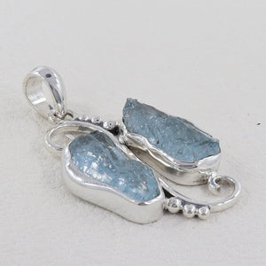 925 Silver Raw Aquamarine Pendant
