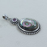 Abalone Shell With Amethyst Gemstone Silver Pendant