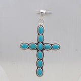 Mexican Turquoise Cross Silver Pendant