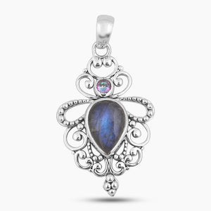 Rainbow Moonstone Silver Pendant