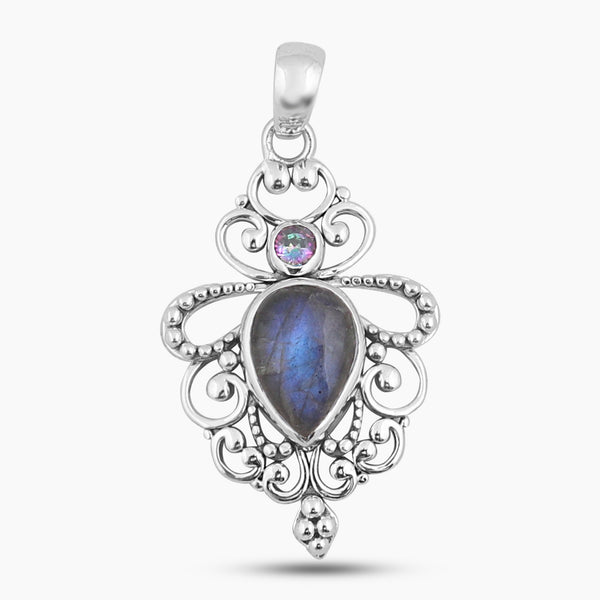 Rainbow Moonstone Silver Pendant
