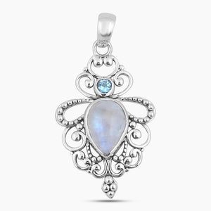 Rainbow Moonstone Silver Pendant