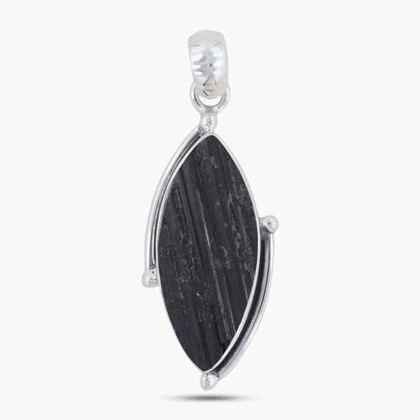 925 Silver Raw Black Tourmaline Pendants