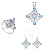 Rainbow Moonstone Silver Jewelry Set