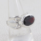 Natural Garnet Birthstone Silver Ring