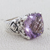 Checker Cut Amethyst Sterling Silver Ring