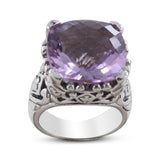 Checker Cut Amethyst Sterling Silver Ring